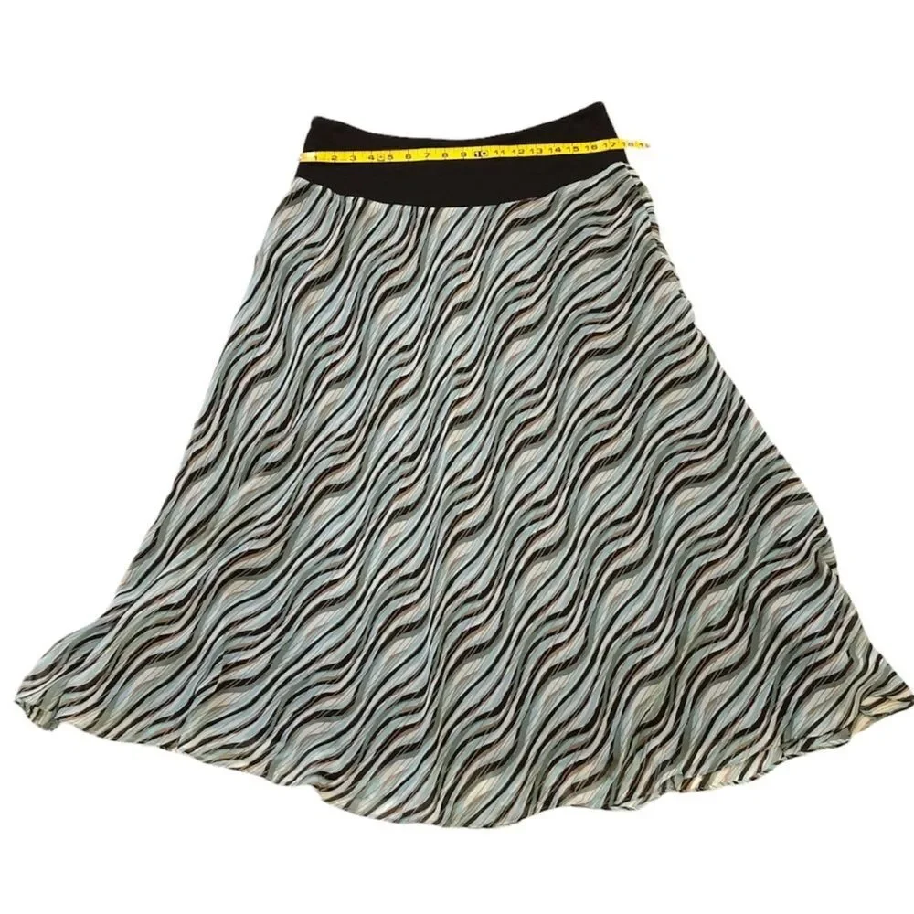 Jones New York Women’s Drop Waist Aqua Brown White & Gold Silk Maxi Skirt Size L